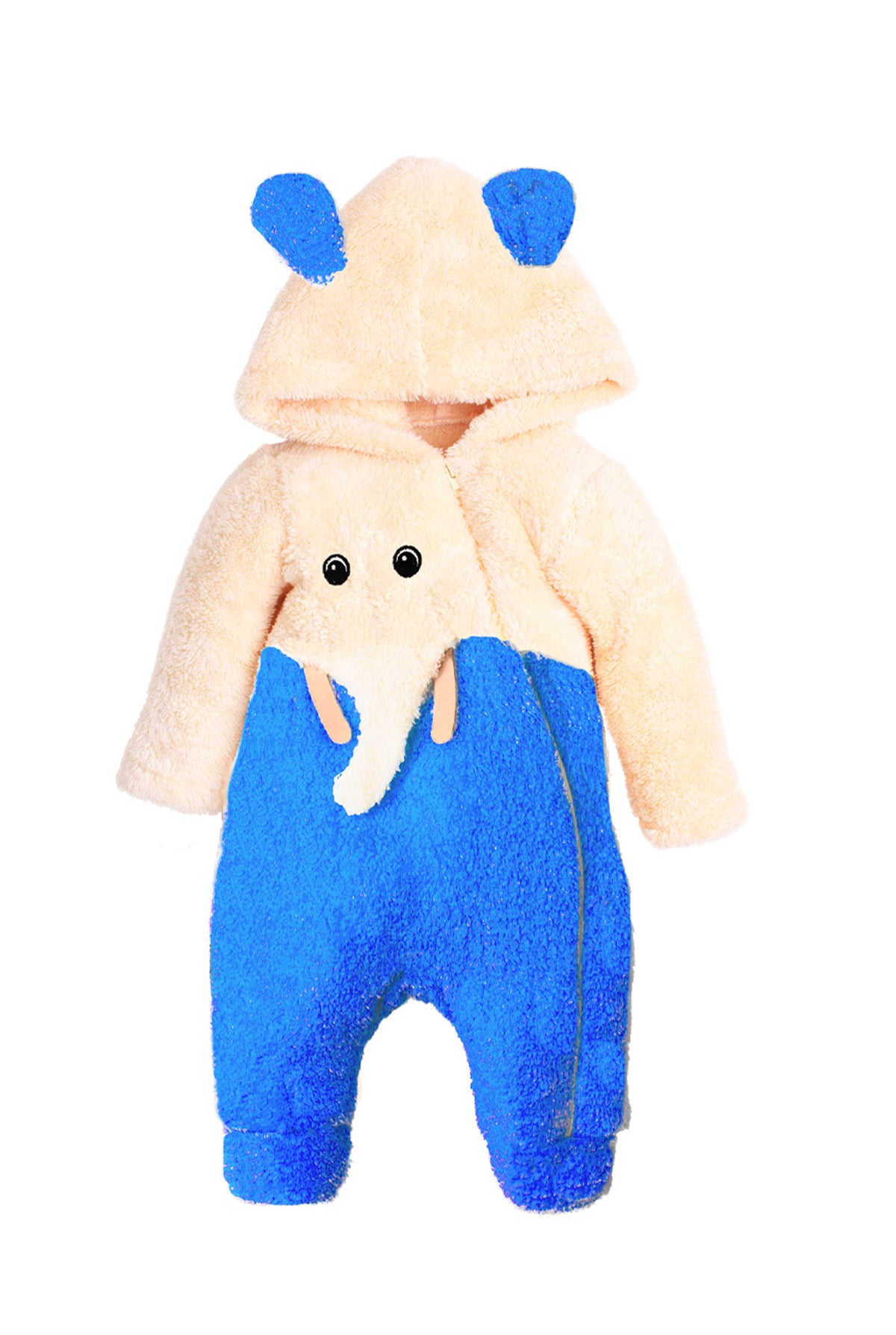 Unisex Fil Desenli Kapüşonlu Peluş Tulum 6-24 Ay